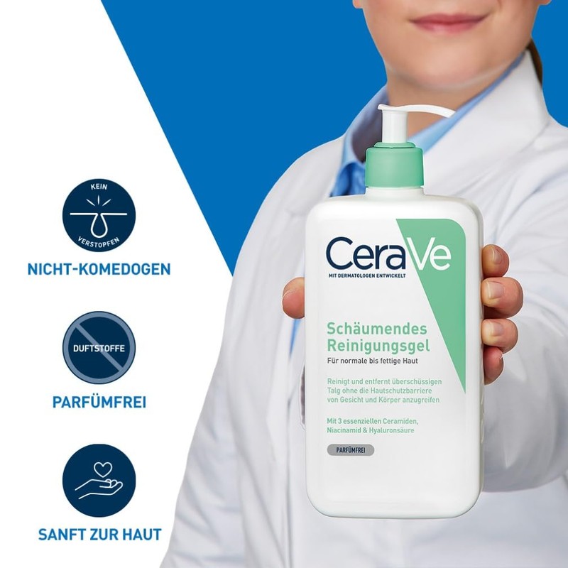 CeraVe Foaming Cleansing Gel for Face and Body, Normal to