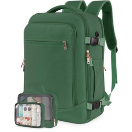 FALARK INC Travel Backpack, Flight Approved 40L Travel Bag with 2 Packing Cubes, Causual Laptop Bookbag for Travel, Work, College, Peacock Green