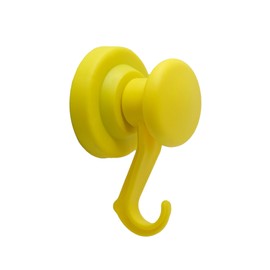 FIRST4MAGNETS Yellow Rubber Coated Neodymium Magnet with Swivel Hook for Holding Rope, Wires and Clothing - 43mm Dia