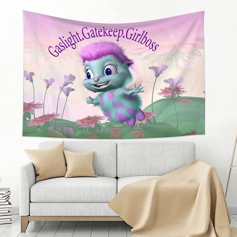 FENDROM Gaslight Gatekeep Girlboss Bibble Pink Meme Tapestry For Bedroom