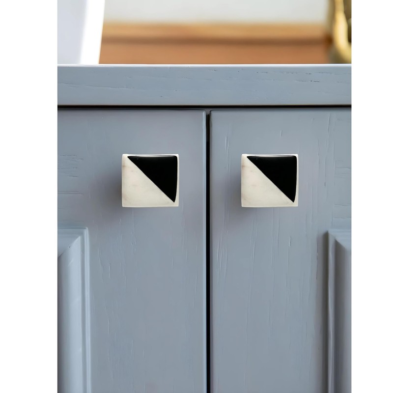 Perilla Home Set of 6 Marble Knobs | Black and