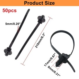 S SYDIEN Push Mount Zip Ties 50Pcs, Heavy Duty Black Wire Zips Tie Mounts, 2 in 1 Nylon Self Locking Push Mount Cable Zip Tie for Engine Bay Wire Harness, Indoor Wires Tying (8.3"x0.2")
