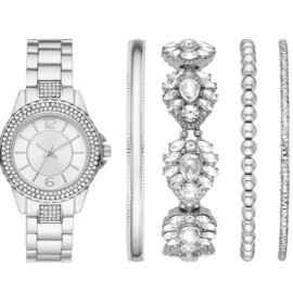 MrsQueenBeead 1 NIB Silver Watch & Bracelet Set 5pcs Jewelry red Gift Box & Pillow Lot 🖤w2