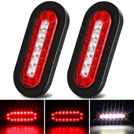 RONSTA 6 inch Oval Truck Trailer Lights, 24 LED Tail Stop Brake Lights Taillights Running Red and White Backup Reverse Lights with Waterproof Rubber Gaskets for Boat RV Truck