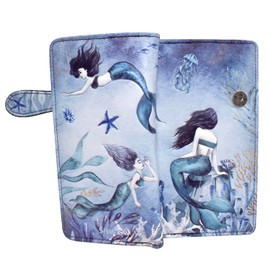 Shag Wear Ocean Mermaids Large Wallet for Women and Teen Girls Vegan Faux Leather Textured Blue 7"