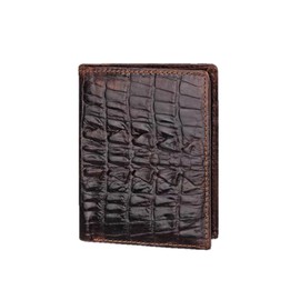 AurexaFashion Genuine Real Leather Short Bifold Wallet for Men, RFID Blocking 3D Animal Print Retro Vintage Embossed Clutch Purse. Vertical Crocodile Tail Coffee