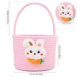 DIYASY Easter Basket for Kids, Woven Bunny Eggs Basket with Handle Gifts Tote Bag Candies Buckets for Boys Girls Toddler Baby Party Decorations Pink