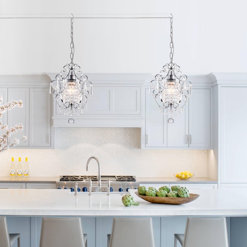 FLSFU Plug in Crystal Chandelier,14.7 Ft Hanging Lights with Clear