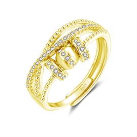 Josfeva Offen Einstellbare Angst Ring mit Perlen, Spinner Fidget Ring mit Zirkonia, Silber 925 Anxiety Ringe, 925 Sterling Silber Anti Stress Ringe, Gold Unisex Dekompressionsringe für Angst Menschen