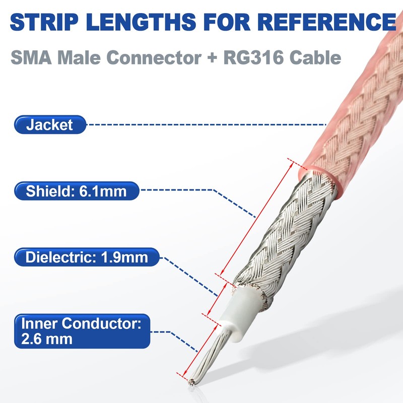 Eightwood 10pcs SMA Male Crimp RF Connector Gold-Plating for RG316