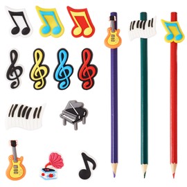 FASHEWELRY 24Pcs Cute Pencil Toppers Kawaii Pen Clip Charms Music Note Piano Guitar Pencil Charm Clip Silicone Pencil Decorations for Student School Supplies