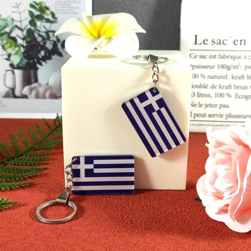 QQSD Greece Flag Keychain Greek Key Ring, 2 Pack