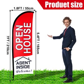 Buryeah 4 Pack Open House Flags Signs for Real Estate Agents 7x5.4 Ft Feather Flag Sign with Flagpole Ground Stake Portable Bag Real Estate Flags Opening Signs Banner Set for Business (Red)