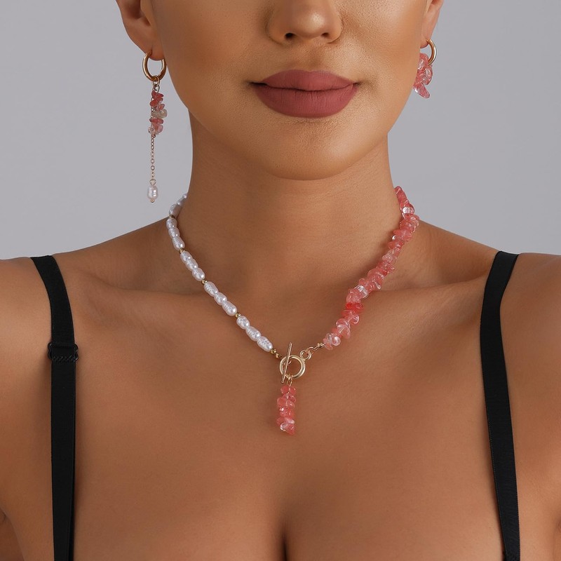 Gaodercha Vintage Unregelmäßige Perlen Anhänger Ohrring Unregelmäßige Stein Ohrringe Naturstein