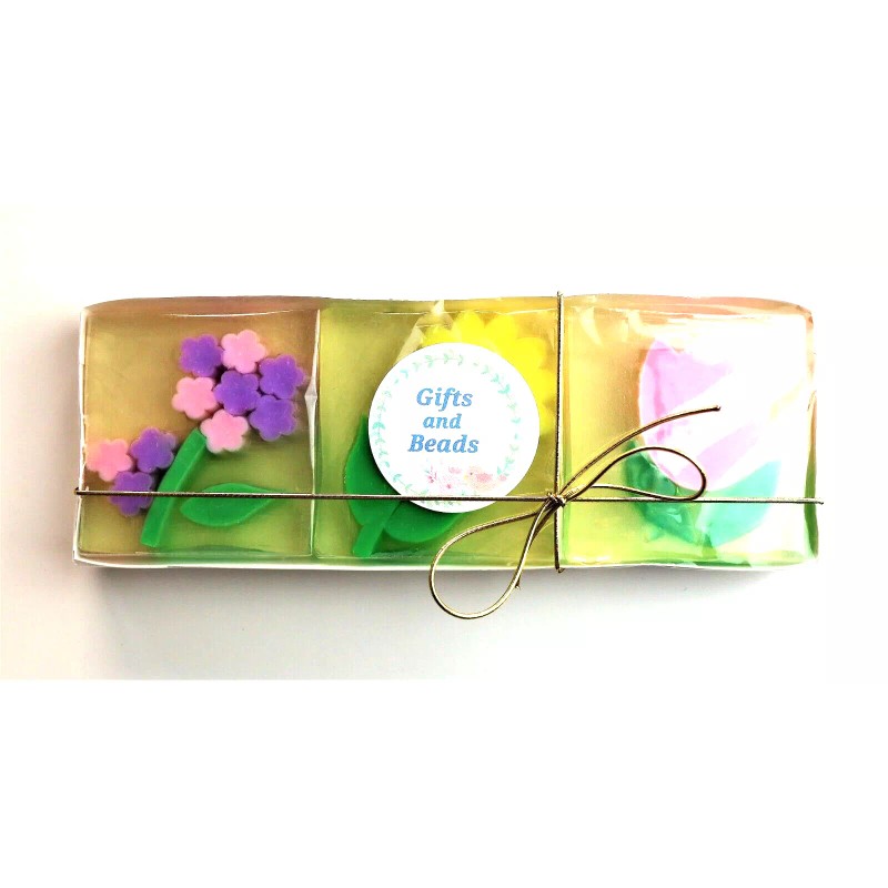 Assorted Set of 3 Assorted Flowers Transparent Bar Soaps each