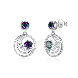 FANCIME Alexandrite Dangle Drop Earrings 925 Sterling Silver Moon Star Created Gemstone June Birthstone Earring Fine Jewelry Birthday Graduation Gifts for Her Women