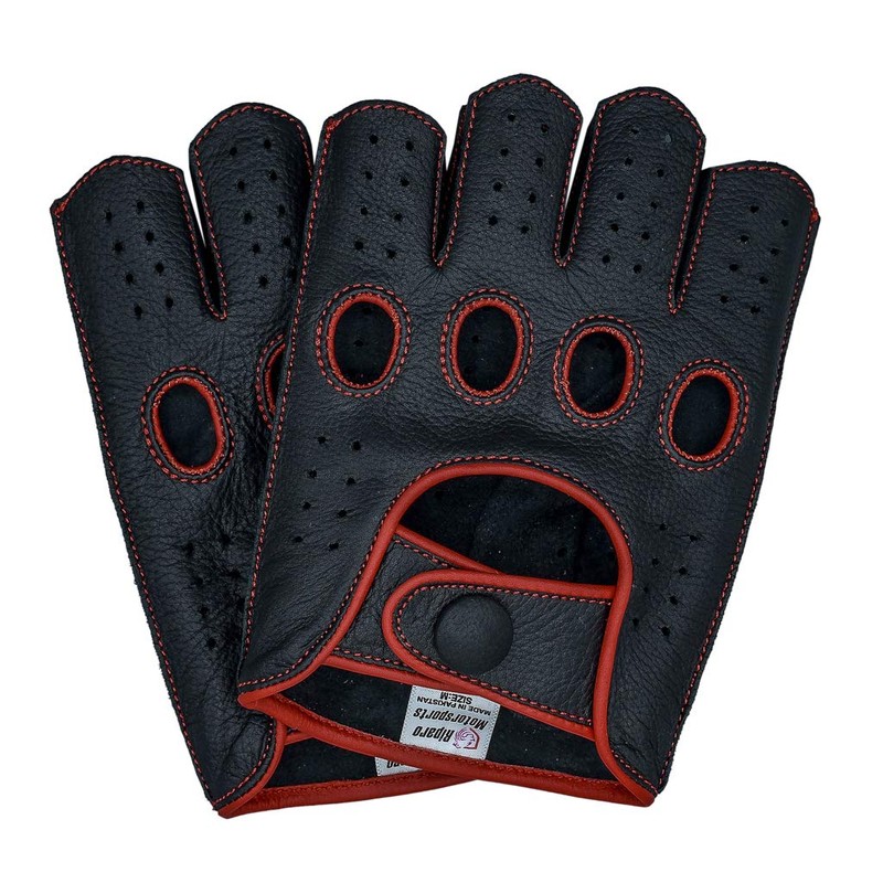 Riparo Mens Genuine Leather Reverse Stitched Half-Finger Driving Motorcycle Gloves
