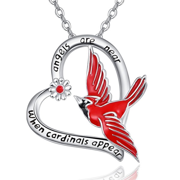 TANGPOET Cardinal Necklace 925 Sterling Silver Animal Birds Necklaces Love