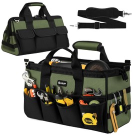 UUP 18-Inch Large Tool Bag, 16-Pocket Portable Tool Box Organizer Storage, Heavy Duty Tactical Tote Toolbox with Big Zipper, Adjustable Shoulder Strap, Father Day Dad Men Gift for Mechanic Electrician