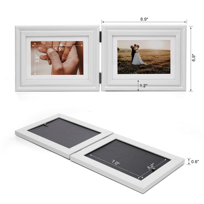 WISADD Horizontal 5X7 Picture Frames Double Hinged Wood Folding Photo