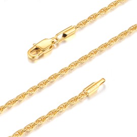 Andsion Solid 18K Gold Plated 925 Sterling Silver Rope Chain Necklace for Women Trendy, 1.5mm & 2.5mm Waterproof Non Tarnish & Sturdy Women's Chain Necklace 16/18/20/22/24/26 Inch, 26 Inch, Gold, No
