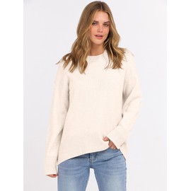 ANRABESS Sweaters for Women 2025 Fall Long Sleeve Casual Loose Fit Knitted High Low Hem Basic Pullover Sweater Tops Light Apricot Small
