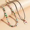 Wedity Christmas Necklace Double Layer Leather Rope Elk Snowman Christmas