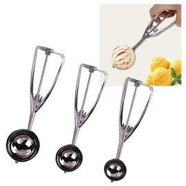 3PCS Stainless Steel Ice Cream Scoop,Meatball Scoop for Meatballs,Melon Baller Scoop,Cookie Scoops for Baking in Kitchens,Ice Cream Shop