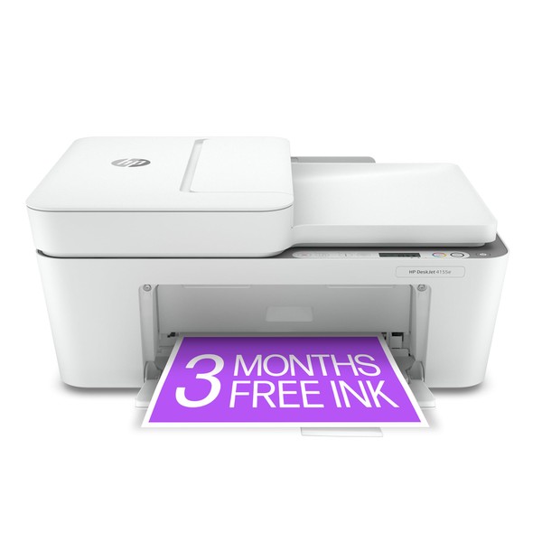 HP DeskJet 4155e Wireless Color Inkjet Printer, Print, scan, copy, Easy setup, Mobile printing, Best for home, Instant Ink with HP+,white