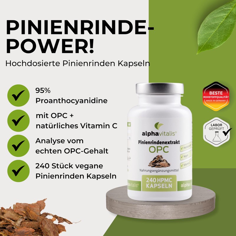 500 mg Pine Bark Extract Capsules with OPC + Natural