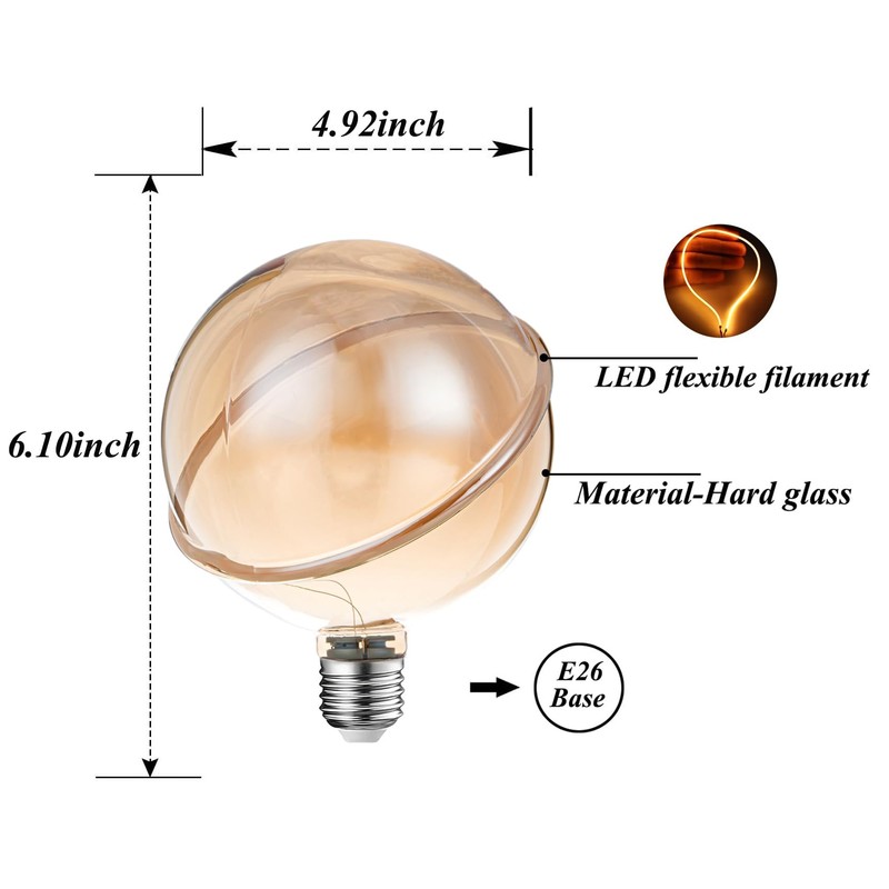 Sunaiony Large Globe Decorative Light Bulb 40 Watt Equivalent, LED