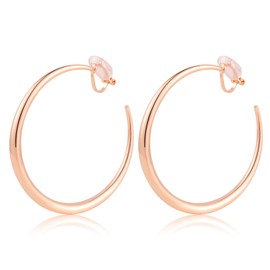 LAXPICOL Chunky Rose-Gold Hoop Earrings Clip On Earrings For Women No-piercing 1.96"