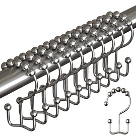 BigFoot Shower Curtain Hooks, Stainless Steel, Rust Resistant, Easy Installation & Smooth Glide, Fits Standard Shower Rods, 2 Hook Rings Hold Liners & Curtains, Showers Up to 72", 12 Pieces, Nickel