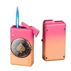 Clock Dial Lighter,Novelty Lighter,Cool Lighter with Clock Dial Windproof Lighter,Blue Flame Refillable Butane Lighter Adjustable Flame for Camping Grill Fireplace Candle Men Birthday Gifts (Pink)