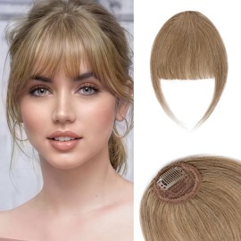 Clip on Bangs 100% Human Hair,TESS Bangs Hair Clip Human Hair,Wispy Bang Fringe with Temples Invisible Clip in Bang Human Hair for Women,Dark Blonde