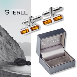 Men's Silver Cufflinks 925 Silver with Amber Made in the EU, amber