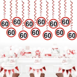 Garland 60th Birthday Decoration, Pack of 12 Traffic Sign, 60th Birthday Decoration, Spirals Garland, Traffic Sign Party Supplies for 60s Birthday, Wedding, Anniversary