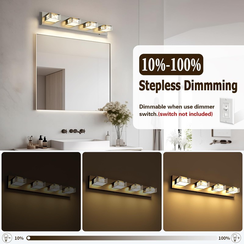 Joossnwell Brushed Nickel Bathroom Lights Fixtures Over Mirror (4-Light, 28-Inch)