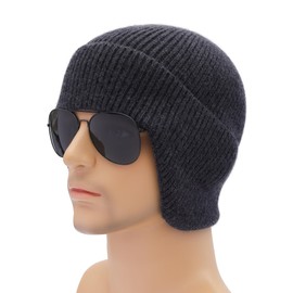 ZLYC Men's Winter Beanie Hat with Earflap Fashion Outdoor Warm Knit Daily Skull Cap(Solid Navy),One Size