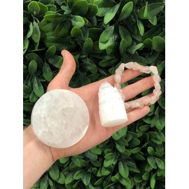 Selenite Charging Plate + Selenite Tower + Rose Quartz Stretch Bracelets