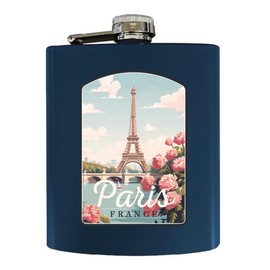 R and R Imports Paris France Design F Souvenir 7 oz Steel Flask Matte Finish Navy Single