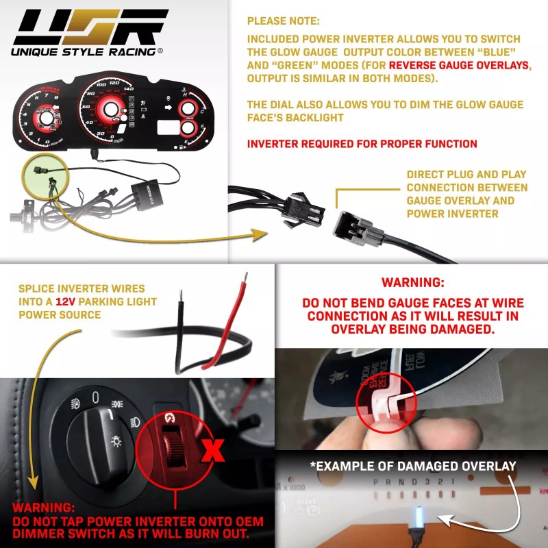 Unique Style Racing (USR) RED Glow Gauge Black Overlay For