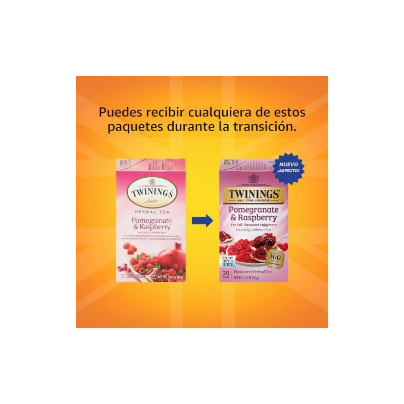 Twinings té de granada y frambuesa de hierbas, 40 unidades