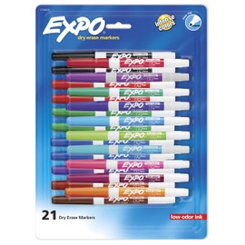 EXPO Dry Erase Markers, Whiteboard Markers with Low Odor Ink, Fine Tip, Assorted Vibrant Colors, 21 Count