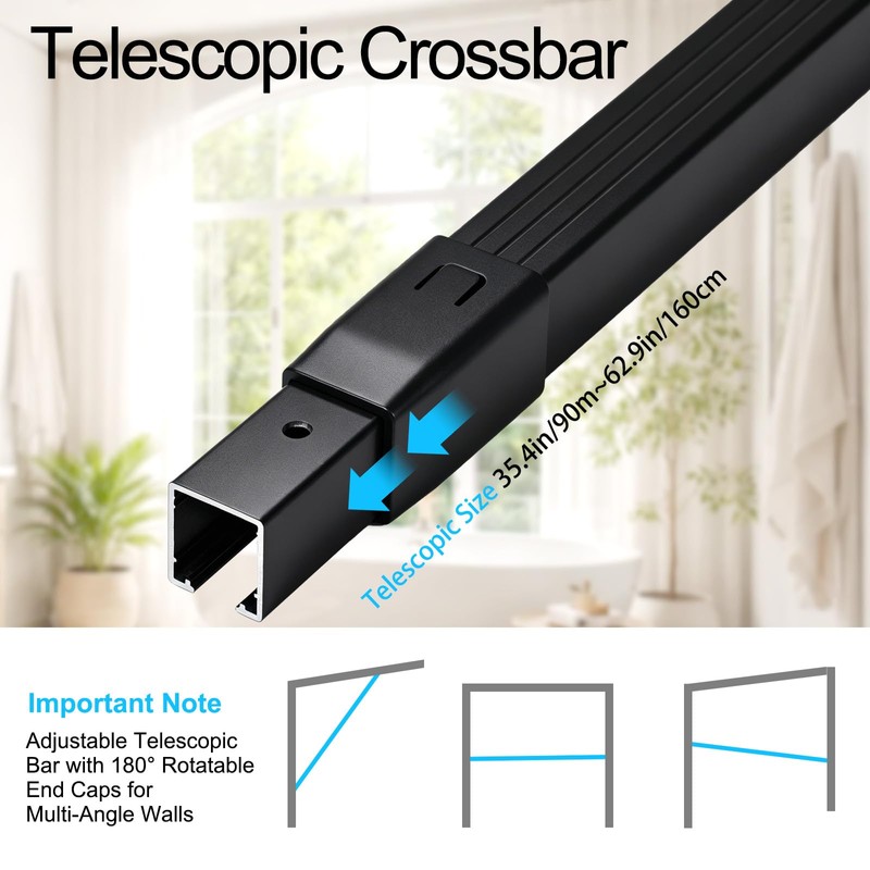 AuraCyzirine Black Adjustable Shower Curtain Rod 35-62 Inch,180° Rotatable Ends,