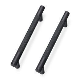 KOMOTIA 10 Pack Matte Black Cabinet Pulls knurled 5 Inch Hole Centers Kitchen Cabinet Handles Black Drawer Pulls Cabinet Hardware