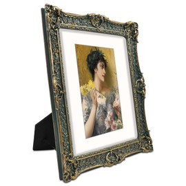 iAmoy Picture Frames 8x10 Green Antique Picture Frame for Home Office Decor 5x7 with Mat Photo Frame Birthday Wedding Gift Ideas