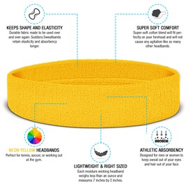 Suddora Sweatband Set - (1 Headband and 2 Wristbands) Cotton for Sports & More (Neon Yellow)