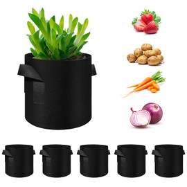FineGearPow - Paquete de 5 bolsas de cultivo de 10 galones, macetas de tela no tejida gruesas resistentes con asas, bolsas de cultivo para verduras, flores, plantas y frutas, color negro