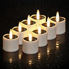 HL Solar Tea Lights Outdoor Waterproof, 8PCS 2.4''x2'' Flickering Flameless Candles, Dusk to Dawn Rechargeable Battery LED Tea Lights for Lantern, Garden, Camping, Home Decor (Warm White)